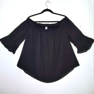 NWT Old Navy black rayon off-shoulder top,¾ flared sleeves,casual outfits, sz L.